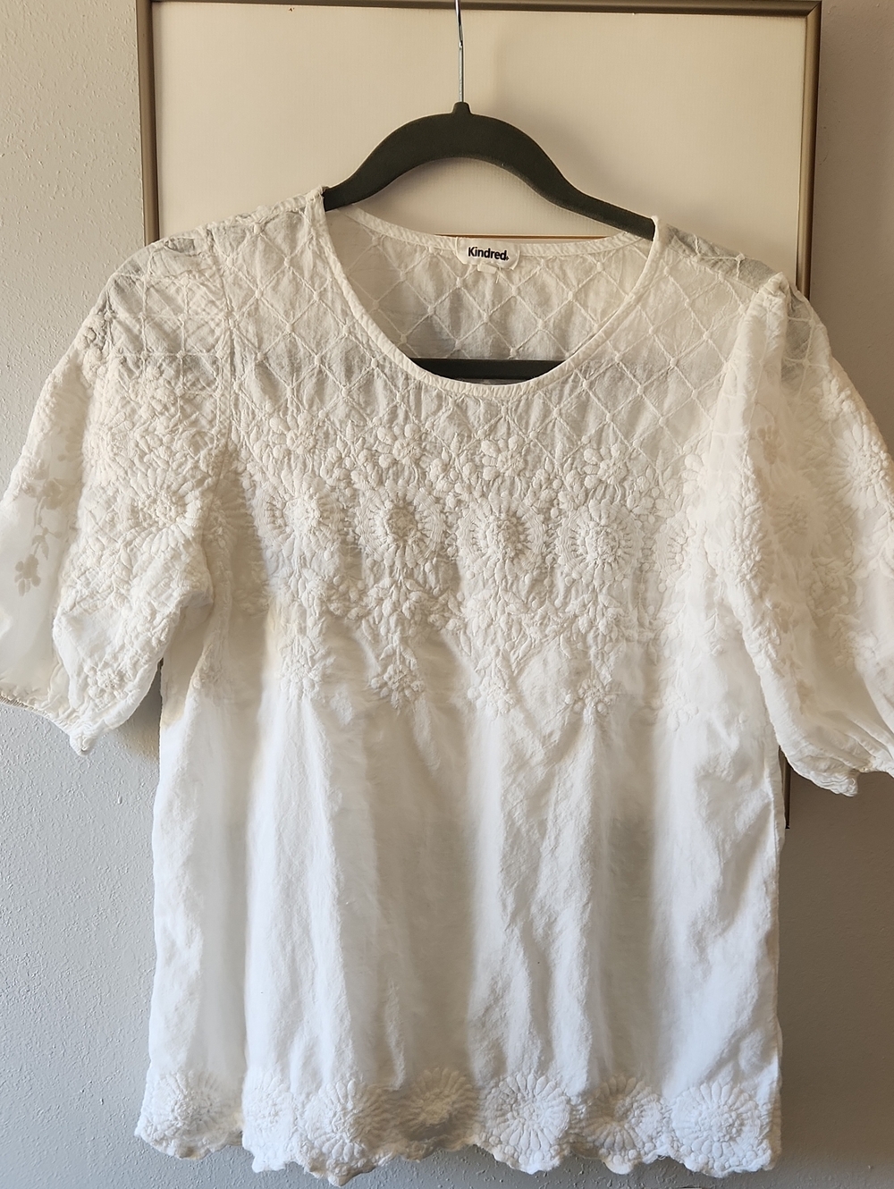 Kindred Top Embroidered Boho Gauzy Cottagecore Coastal Beach Size Medium Summer
